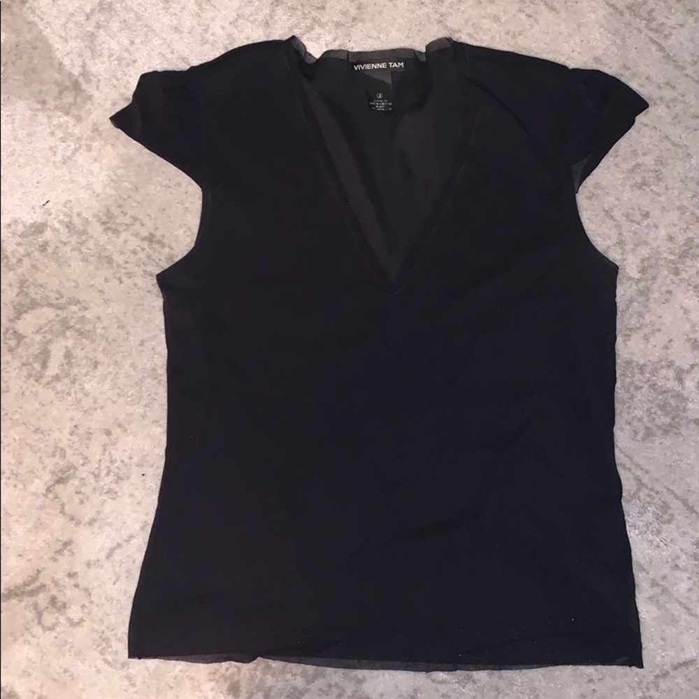 Vivienne Tam cap sleeved nylon v neck top
